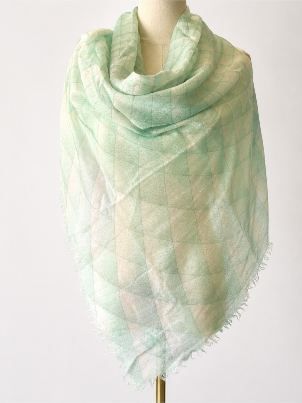 NWT CHANEL Oversized CC Logo Plaid Cashmere Silk Shawl Scarf Mint Green Italy - Picture 13 of 16